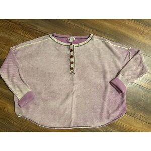 Sundance Size Large Purple Contrast Gentry Henley All Cotton Sweater